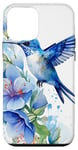 iPhone 12 mini Watercolor Blue Hummingbird with flowers Case