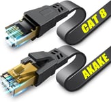 Câble Ethernet Cat 8, câble réseau Internet plat haute vitesse robuste de 6M, câble LAN professionnel, 26 AWG, 2000 Mhz 40 Gbps avec connecteur RJ45 plaqué or, blindé au mur, intérieur et extérieur