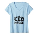 Womens CEO of the House Funny Dad Life Humor V-Neck T-Shirt