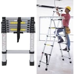 Swanew Echelle Télescopique 2.0m+2.3m jusqu'à 150 kg Escabeau stable en aluminium Multi-Fonction