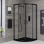 Cabine de douche quart de cercle - Receveur à effet texturé avec choix de finition - Noir - Nox