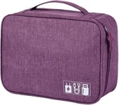 B21609 Pochette De Voyage Pour Appareils Électroniques Avec Cloison Amovible Extra Large 3 Couches Pour Chargeur, Câble De Données, Casque, Souris, Disque Dur, Violet