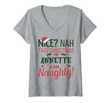 Womens ANNETTE Personalized Christmas Naughty Nice ANNETTE Name V-Neck T-Shirt