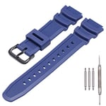 MCXGL Natural Resin Replacement Watch Band Compatible with Casio AE-1200 SGW-300H MRW-200H W-735H Waterproof Rubber strap (Dark blue black buckle)