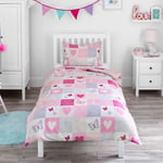 Hearts Childrens Single Duvet Cover Set Kid Girls Bedding Butterflies Patchwork