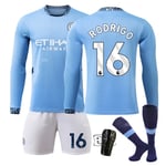 Manchester City Barn Hemmaställ 2024-2025 Höst & Vinter Nr 16 strumpor + Vakt S RODRIGO No 17 socks + Guard S