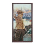 Adolfo Guiard Ships Boy Painting Harbour Child Long Framed Art Print Wall Poster 25x12 inch