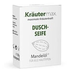 Kräutermax Savon de douche à l'huile d'amande pour homme et femme – Gel douche solide cosmétique naturel – Également comme shampoing solide 2 en 1 – Savon naturel 1 x 100 g