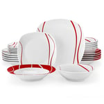 MALACASA Christmas Dinner Sets, 24-Piece Red Stripes Porcelain Plates and Bowls Set for 6 People, Ceramic Crockery Set Elegant Dinner Service, Microwave Dishwasher Safe, Series Felisa