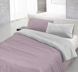 Italian Bed Linen CP-NC-Rosa Antico/Grigio chiaro-1PM Natural Color housse de couette double-face couleur unie avec taies d'oreiller, 100 % Coton, Rose/Gris Clair, Small