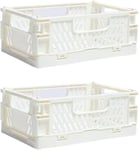 Caisse Pliable Plastique,Empilable Cagettes Plastique Pliable Paniers Rangement avec Poignée Panier Rangement Plastique pour Chambre à Coucher Bureau Cuisine (Blanc,20×15×9cm)