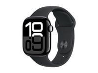 Apple Watch Series 10 (Gps + Cellular) - 42 Mm - Jet Svart Aluminium - Smartklokke Med Sportsbånd - Fluorelastomer - Svart - Båndbredde: M/L - 64 Gb - Lte, Wi-Fi 4, Uwb, Bluetooth - 4G - 29.3 G