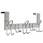 SKOLOO Over The Door Hooks - for Doors up to 1-3/4'' Thickness, Pack of 2, Metal Door Hanger with 11 Hooks, Over The Door Hanger for Coats, Hats, Towels, Silver