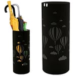 BAKAJI Porte-parapluies en fer design rond noir avec décoration montgolfière et bac anti-gouttes Dimensions 49 x 19,5 cm