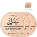 RIMMEL London Stay Matte Pressed Face Powder 14g - 006 Warm Beige *PACK OF 3*