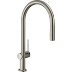Hansgrohe Talis M54 Single Lever Kitchen Mixer 210 With Pull-Out Spray And Sbox, 2 Spray Modes, Stainless Steel Finish, 72801800