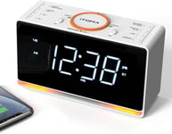 Radio-réveil, Affichage LED Blanc 1,4"" avec Bluetooth, FM Radio, Double Alarme, Minuterie de Mise en Veille, Répétition, Gradateur Automatique et Manuel, Chargeur USB et Veilleuse CKS718