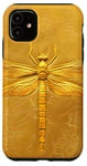 Coque pour iPhone 11 Motif Libellule Ethnique Jaune Art Déco Cuir