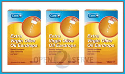 3x Care Extra Virgin Olive Oil Ear Drops - Softens & Removes Earwax - 10ml