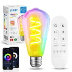 LVWIT E27 Smart Filament Bulb,Alexa Dimmable LED Color Changing Light Bulb,ST64 E27 WiFi RGB Smart Bulb,Compatible with Alexa,Echo and Google Assistant Including Remote Control (6.3W,470LM)