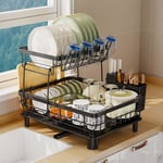 2 Tier Dish Drainer Rack for Kitchen with Drip Tray, Sink Dish Drainer with 360°