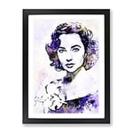 Elizabeth Taylor In Abstract Modern Art Framed Wall Art Print, Ready to Hang Picture for Living Room Bedroom Home Office Décor, Black A2 (64 x 46 cm)