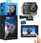 V50 Elite Action Cam,4K60FPS 20MP Caméra sous-Marine avec Carte mémoire U3 64 Go WiFi avec écran Tactile EIS 40M Caméra de Sport 8X Zoom Commande vocale Télécommande Kit d'accessoires.[G2072]