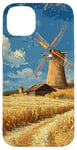 iPhone 14 Plus Wheat Fields With Windmills Landscape Vintage Graphic Case