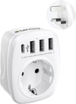 Adaptateur Prise Anglaise Uk Angleterre France Adaptateur De Voyage Avec 3 Usb Et 1 Type-C, Prise Française Fr Vers Gb 3 Broches Pour Royaume-Uni Irlande Bretagne Écosse Maldives Type G