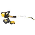 Tronçonneuse Elagueuse XR 18V (1x 5Ah) Li-Ion DEWALT DCM565P1 & Élagueuse sur Perche Brushless XR 18V 5AH Li-Ion - Élagueuse sans Fil - 4,5 m de Portée