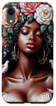 Coque pour iPhone XR Femme Noire Avec Colombes Art Floral Afro-Américain