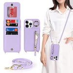 Ｈａｖａｙａ Coque pour iPhone 13 Pro avec Cordon Porte Carte Portefeuille Femme Étui iPhone 13 Pro avec zippé Cordon Telephone Portable Réglable Collier Housse Etui avec Anneau pour Femmes - Violet