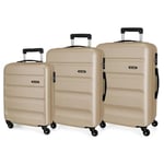 Roll Road Flex Beige Luggage Set 54/64/74 cm Rigid ABS Combination Lock 182 Litre 4 Wheels Hand Luggage