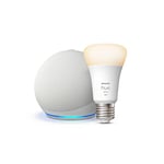 Echo Dot (5th generation) | Glacier White + Philips Hue White Smart Light Bulb LED (E27), Works with Alexa - Smart Home Starter Kit