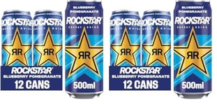 Rockstar XDurance Energy Drink, Blueberry Pomegranate and Acai, Non-Alcoholic, 200 mg Caffeine, Caffeinated Drink with Taurine, Guarana, Ginseng, and Vitamins, 12 x 500 ml cans (Pack of 2)