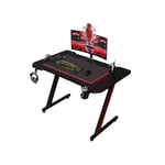 TRIUMPHKEY Bureau Gaming Desk,80x52CM Table de Jeu,PC Robuste Bureau d'ordinateur Ergonomique,Table Surface en Fibre de Carbone,Crochet pour Casque Porte-gobelet,Gamer en Forme de Z Moderne Cool Noir