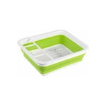Egouttoir vaisselle pliable Gaia, égouttoir à vaisselle plastique, porte-couverts et support assiettes, plastique, 36,5x13x31 cm, blanc - vert