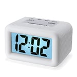 Plumeet Facile à régler, Grand Réveil Numérique LCD Alarme Horloge Fonction Snooze, avec Veilleuse, Alarme Progressive, Cadeau pour Enfants (Blanc)