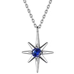 Suplight Collier Argent 925/1000 Pendentif étoile en Pierre de Naissance en zircon rond à quatre griffes 46 cm + 5 cm Septembre Sapphire Blanc