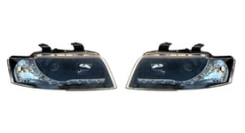 Set strålkastare DRLLook lamplig for Audi A4 8EB6 20012004 Svart