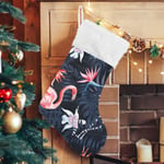 Julklapp, personliga julklappsstrumpor 2-pack Flamingo Svart Fallna Löv 45,7 cm Julstrumpor Hängande Ornament Eldstad