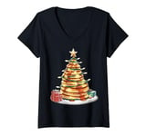 Womens Pancake Pile Pancake Maker Christmas Hat Xmas V-Neck T-Shirt