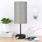 STANBOW Bedside Lamps, Touch Lamps Bedside with USB A+C Charging Ports, 3-Way Dimmable LED, Table Lamps for Living Room Bedroom Gift with Gray Shade-Black Base (LED Bulb Included)