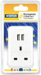 STATUS UK to EU European Plug with USB Port Adapter | 3 Pin to 2 Pin European |