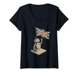 Womens Funny Robot With UK Flag Funny Robot United Kingdom Flag V-Neck T-Shirt