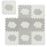 Relaxdays - Tapis de sol puzzle bébé éveil, motif nuage, 18 pièces, mousse sans polluants, LxP: 91,5 x 91,5cm, blanc/gris