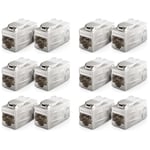 deleyCON 12 Pièces Adaptateur Cat 7 Keystone Métallique 2X Prise RJ45 Connecteur pour Câble de Raccordement RJ45 600 MHz 10 Gbps LAN DSL Ethernet et Utilisable comme Keystone - Argent