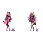 Monster High Doll, Draculaura with Accessories and Pet Bat, Posable Fashion Doll with Pink and Black Hair, HHK51 & Doll, Clawdeen Wolf with Accessories and Pet Dog, Posable Fashion Doll​​, HHK52