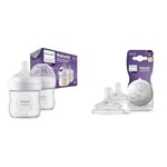 Philips Avent Lot de 2 biberons à Réponse Naturelle de 125 ml pour nouveau-né & Avent Lot de 2 tétines pour biberon à Réponse Naturelle 0% BPA, Débit 1 pour Nouveau-né de 0 mois