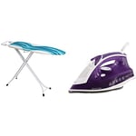 Mabel Home Adjustable Height, Deluxe, 4-Leg, Ironing Board, Extra Cover, Blue/White Patterned & Russell Hobbs Supreme Steam Traditional Iron 23060, 2400 W, Purple/White